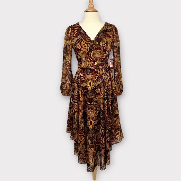 NWT Vince Camuto Paisley Print Asymmetric Hem Midi Dress PS Boho Fall Holiday - Picture 3 of 15